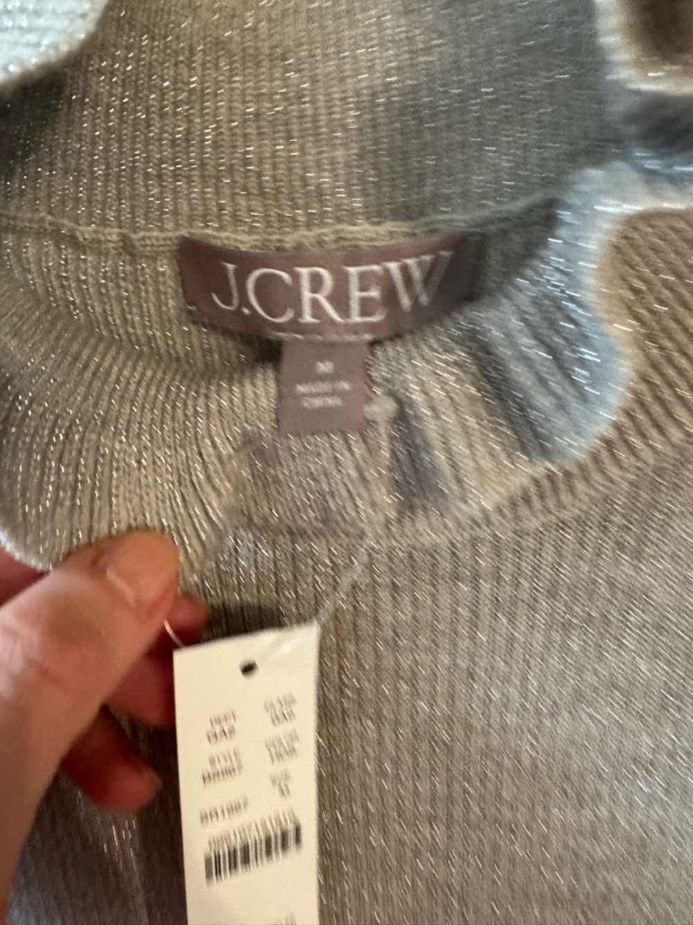 J.Crew NWT Merino Wool Ruffle Mock Neck Sweater Silver Gray Size M - Picture 3 of 7
